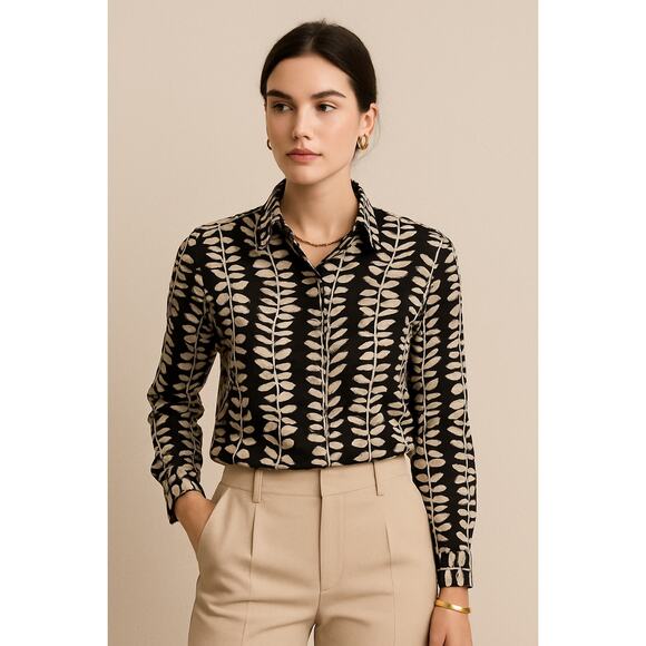 Jim Thompson Black/Ivory Cotton/Silk Button-Up Shirt Size 6 QuietLuxury Workwear - Picture 1 of 8